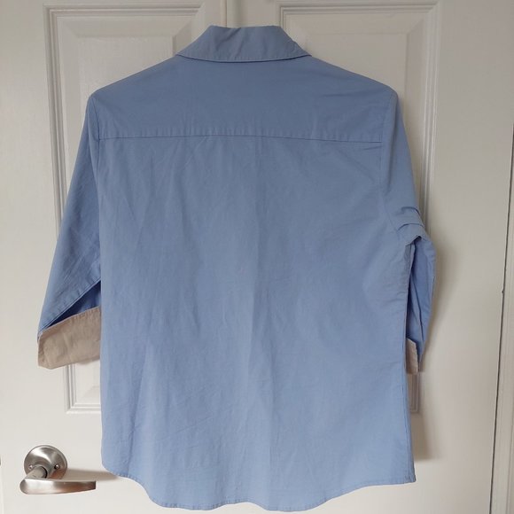 Togo Light Blue Cotton Shirt, 3/4 Sleeve 2 Color Cuffs, Size M - Picture 2 of 8